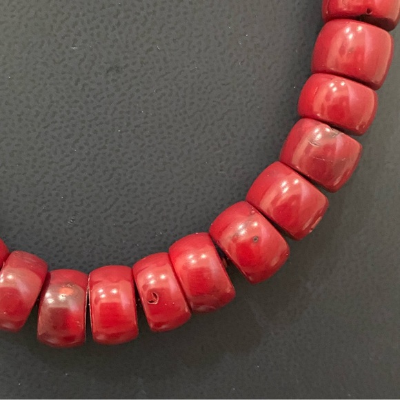 Handcrafted Red Coral & Turquoise Bali Toggle Clasp 17” Chunky Necklace 113g - Picture 9 of 15
